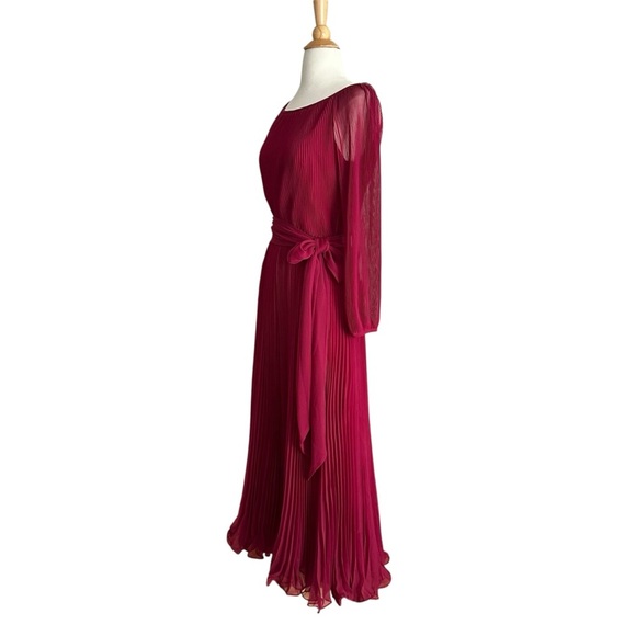 MISS ELLIETTE California Vintage 70s Pleated Maxi Dress Magenta Evening Chiffon - Picture 2 of 15